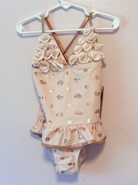 NWT Floatimini Pink and Rose Gold Floral Swimsuit Sz 5t